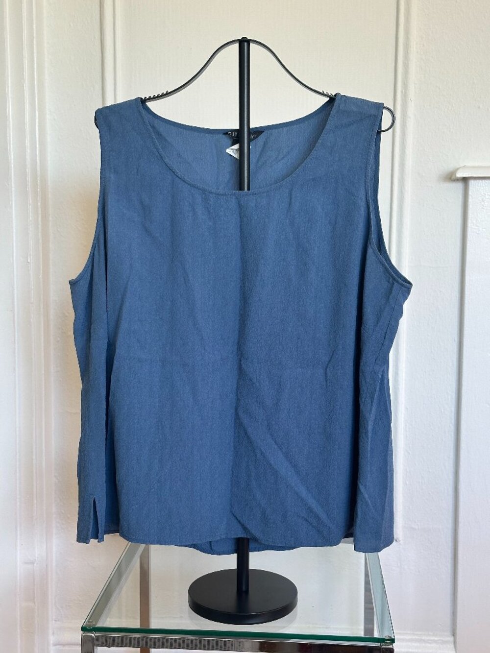 Citron Santa Monica 100% Silk Tank Top | 3X | Blue Minimalist Shell